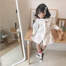 В Корейском стиле для девочек платье с бантом модный весенний хлопковый комплект одежды для девочек платья От 3 до 8 лет A877