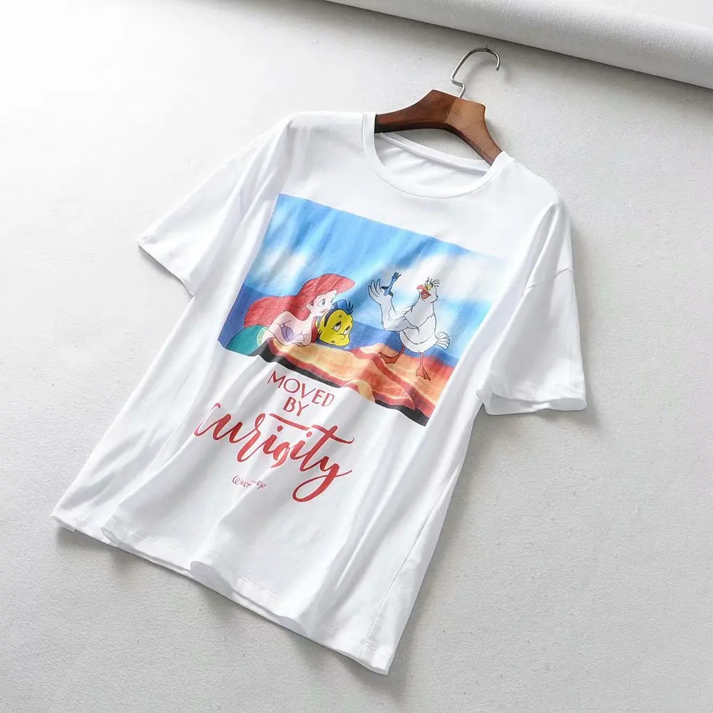 

2019 Little Mermaid Printed Round Neck Short Sleeve print zaraing vadiming sheining women t-shirt tshirt streetwear tops vintage