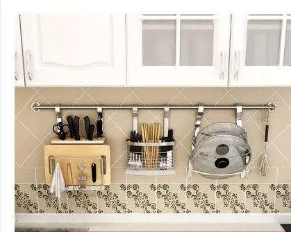 Stainless steel kitchen shelving. Wall hanging wall perforation plus thick knife rack. Seasoning rack. Hang rod.003