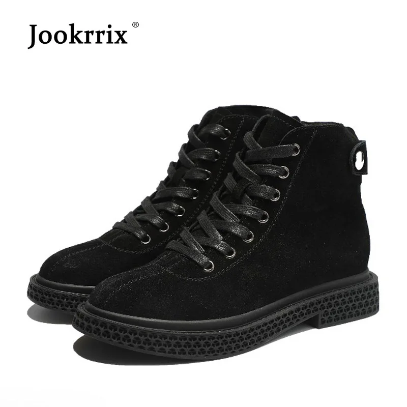 

Jookrrix Shoes Women Fashion Brand Real Leather Martin Boots Lady chaussure Autumn Female footware Cross-tied zapatos de mujer