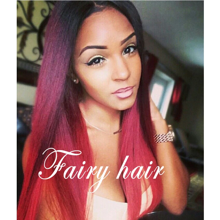 Silky Straight Two Tone 1b 99j Burgundy Ombre Synthetic Hair Lace