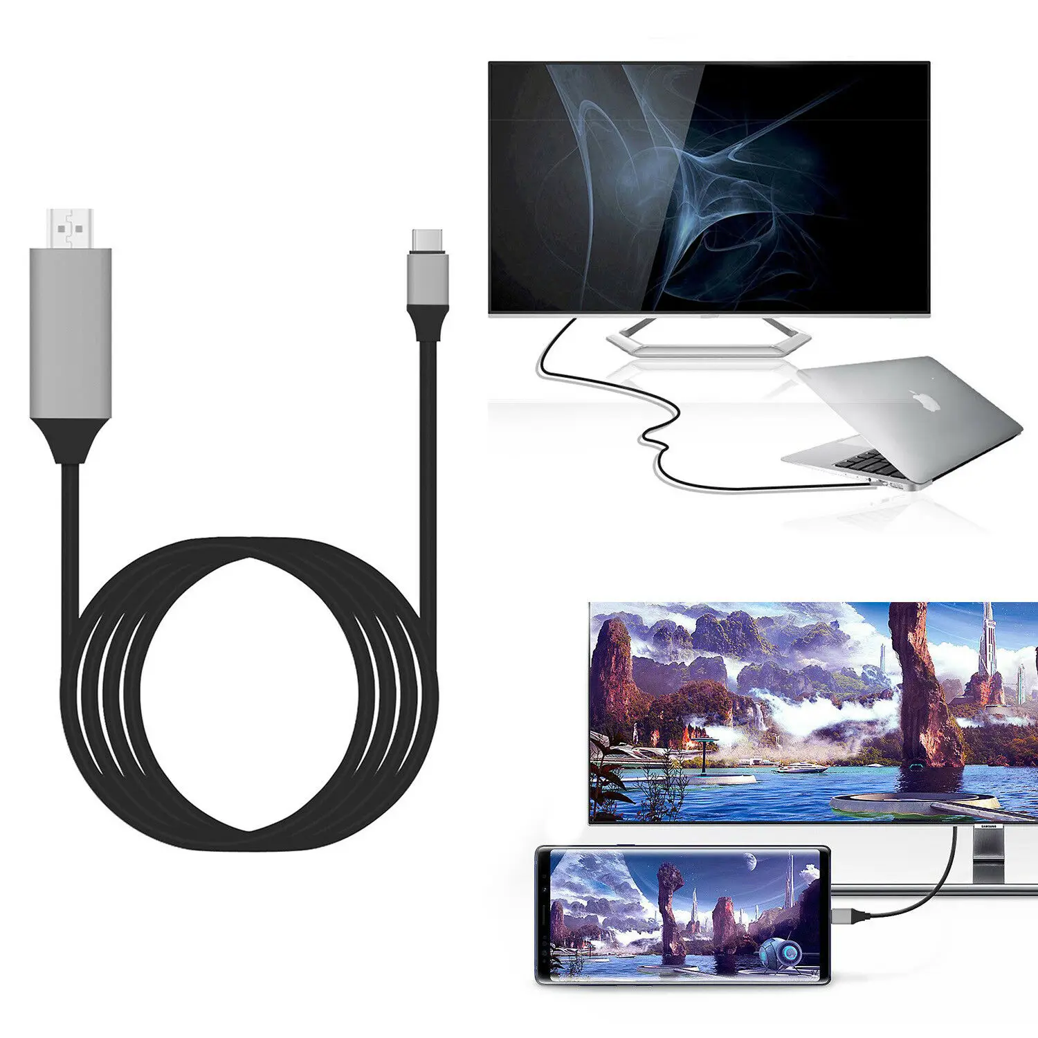 Кабель адаптер для MacBook Google ChromeBook Samsung Galaxy S8 S9 4K USB 3 1 Type C HDMI TV HDTV аудио видео