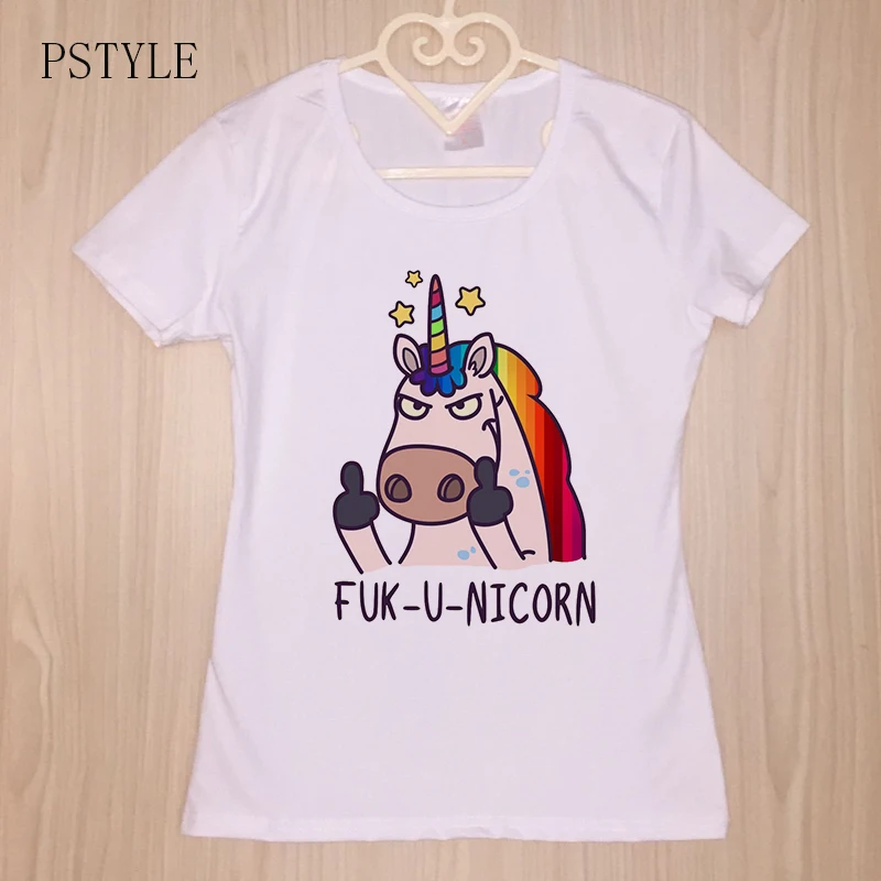 

Kawaii T Shirts Women Funny Unicorn Rainbow Fuk-U-Nicorn Tshirt Harajuku T Shirt Girls Cartoon Printing Tee Shirts Tops PSTYLE