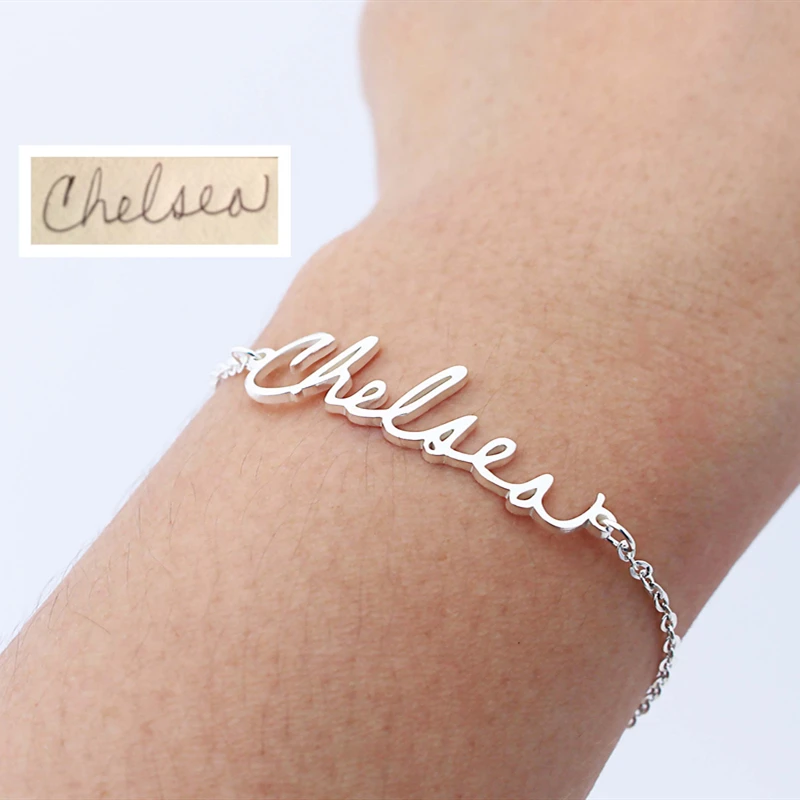 

Charm Handwriting Name Bracelet Femme Personalized Jewelry Stainless Steel Gold Chain Custom Bracelet Pulseras Mujer Moda 2018