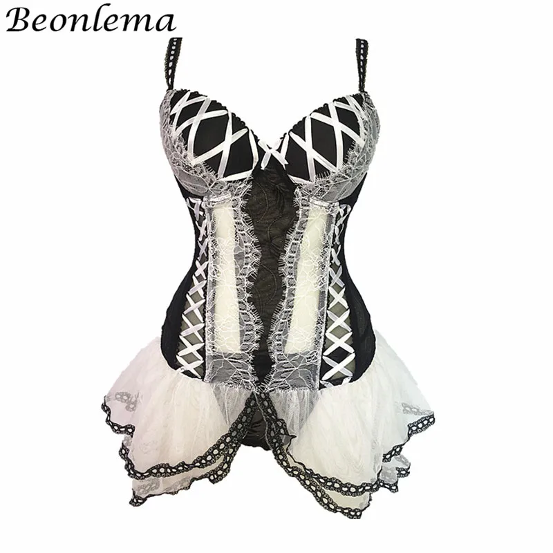 

BEONLEMA Transparent Sexy Bustier Women Clubwear Lingeries Black Underbust Corset Top Lace Bustier Dress Lolita Bayan Korse