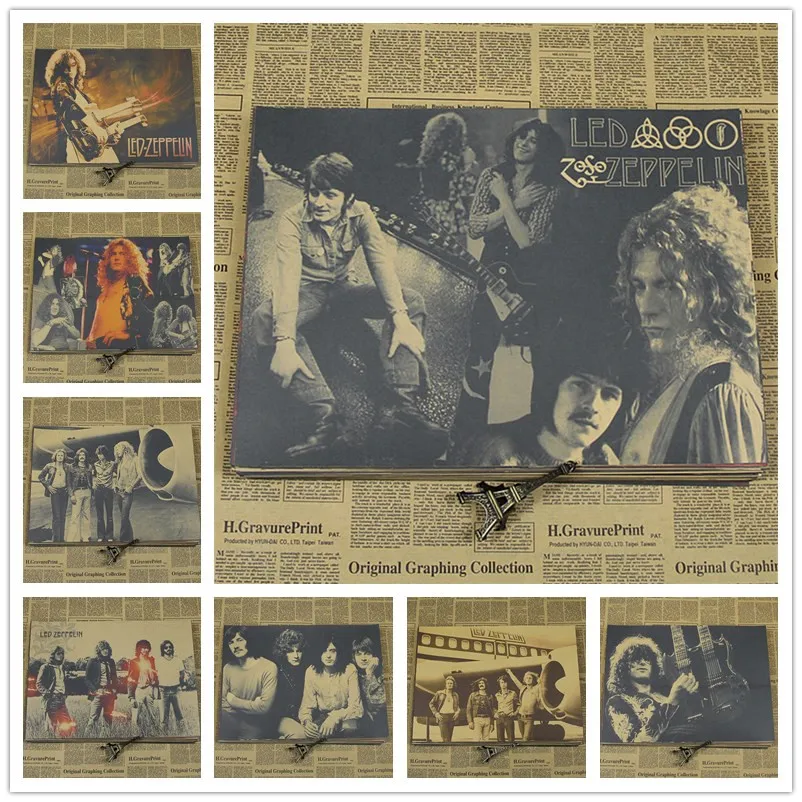 

Vintage Classic Led Zeppelin Rock and Roll Band Series Poster Retro Kraft Paper Bar Cafe Home Decor Wall Sticker 42x30cm