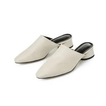 

B2-7 Size 33-40 Office Ladies Genuine Leather Pointed Toes Slippers Female Career Slides Woman Thick Heels Shoes Spring Autumn