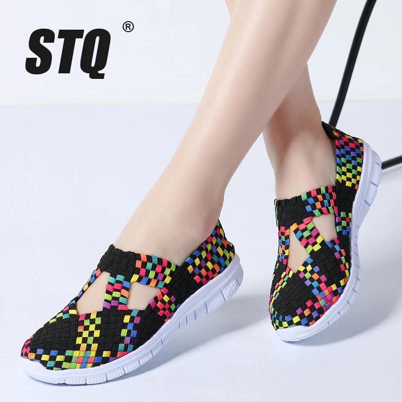 

STQ 2020 Autumn Women Flats Shoes Women Woven Shoes Flat Sneakers Shoes Female Ballet Flats Multi Eva Loafers Ladies Shoes 609
