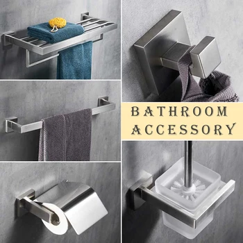 

Brushed Nickel Bathroom Accessory Set Stainless Steel Bath Towel Shelf Towel Bar Toilet Paper Holder Storage Basket Hooks