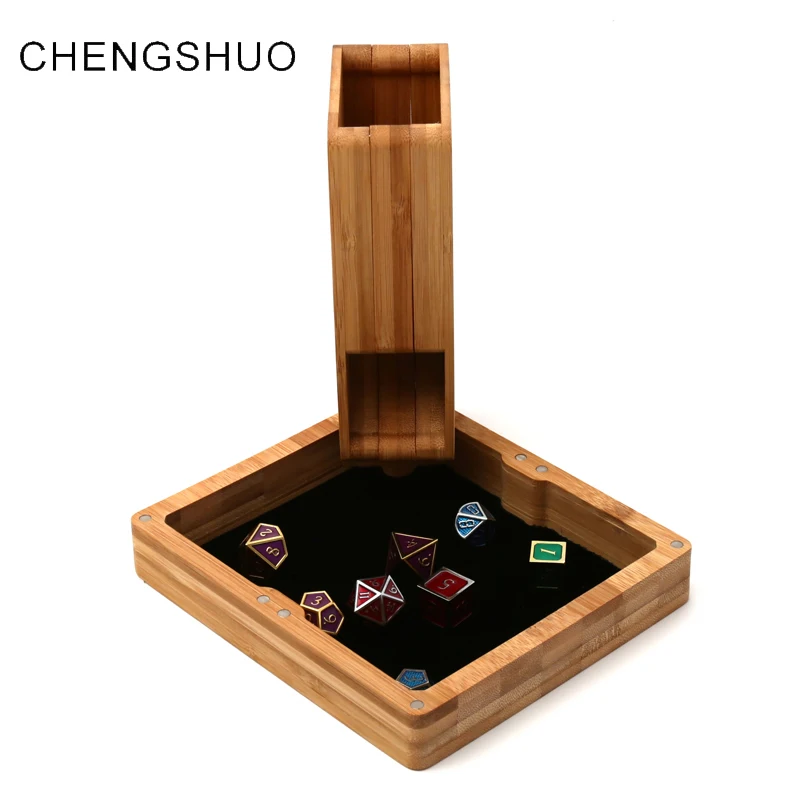 

chengshuo dnd dice tower Set of 3 fold Bamboo Storage dice box customized Magnet adsorption tray dungeons and dragons table game