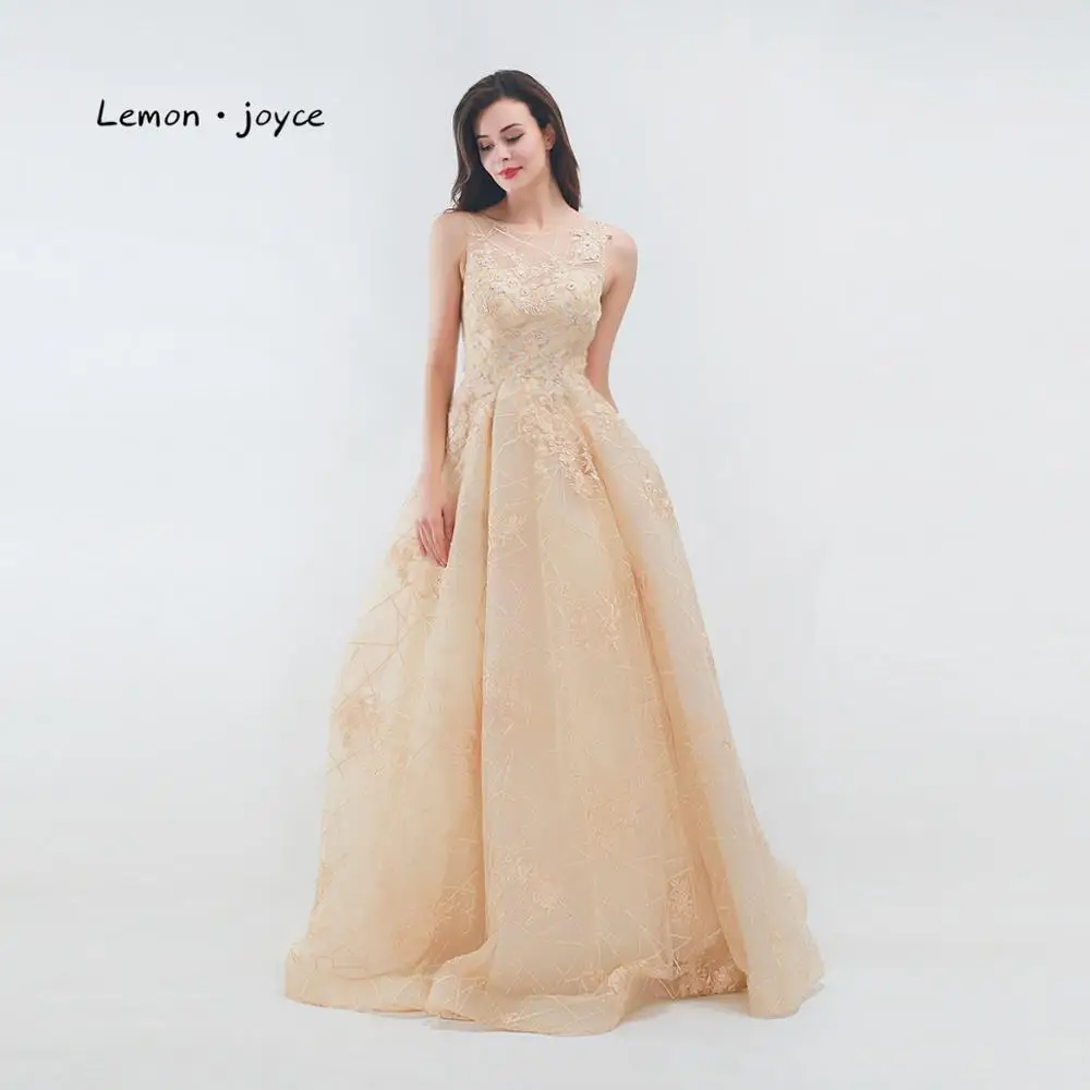 Lemon joyce длинное вечернее платье цвета шампанского 2020 новые платья с аппликацией
