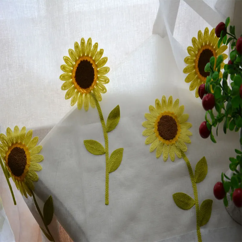 Yellow Sunflower Embroidered Curtains for Living Room Window Treatments