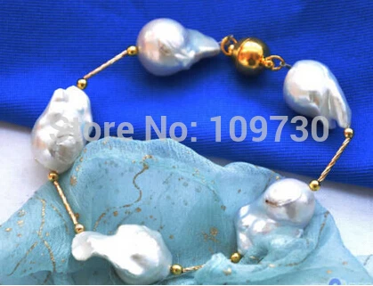 

hot sell909578 19mm white BAROQUE KESHI REBORN PEARL gild 5star bracelet