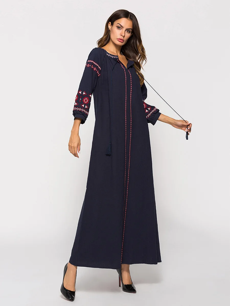 Женское мусульманское платье большого размера с вышивкой arabe kaftan abaya средние