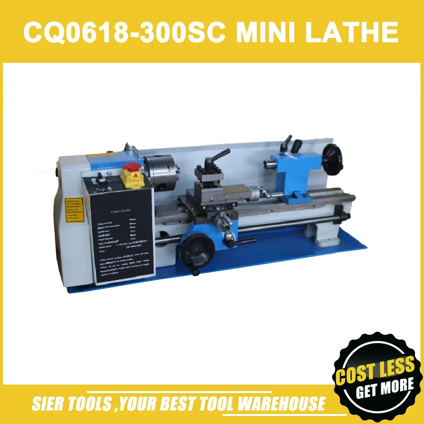 CQ0618-300SC mini lathe machine/Steel Gears/400W lathe/80mm chuck/continuously variable speed/Free 11pcs turning tool | Инструменты