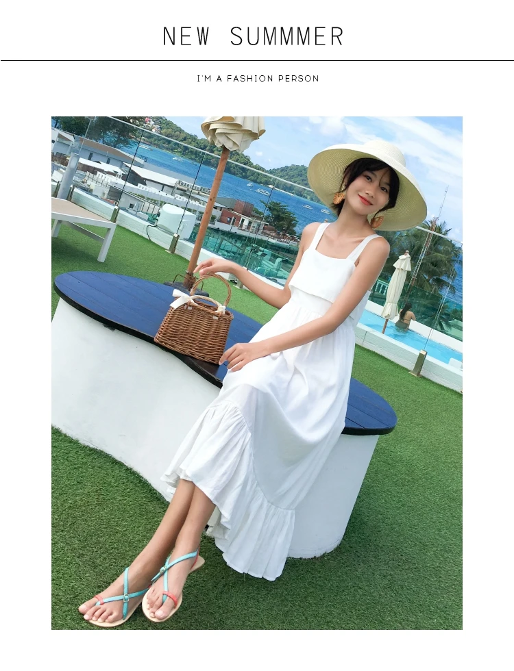 DROWYD летнее женское пляжное сексуальное платье на бретельках Boho белое без рукавов с открытой спиной Повседневное платье макси каникулы Вечерние Длинное Платье