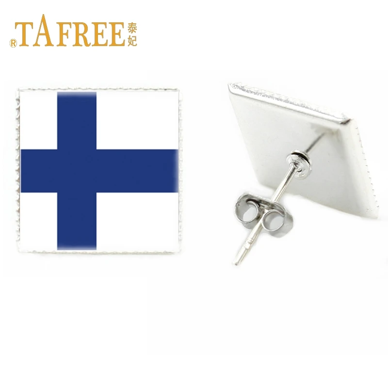 Квадратные серьги-гвоздики TAFREE с флагом Финляндии Израиля Казахстана серьги для