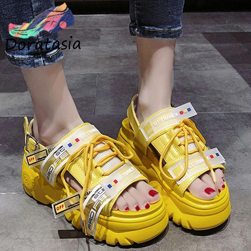 

DORATASIA New INS Hot Girl Fashion Colored Thick Platform Sandals Women 2019 Summer Casual Women High Shoes Woman
