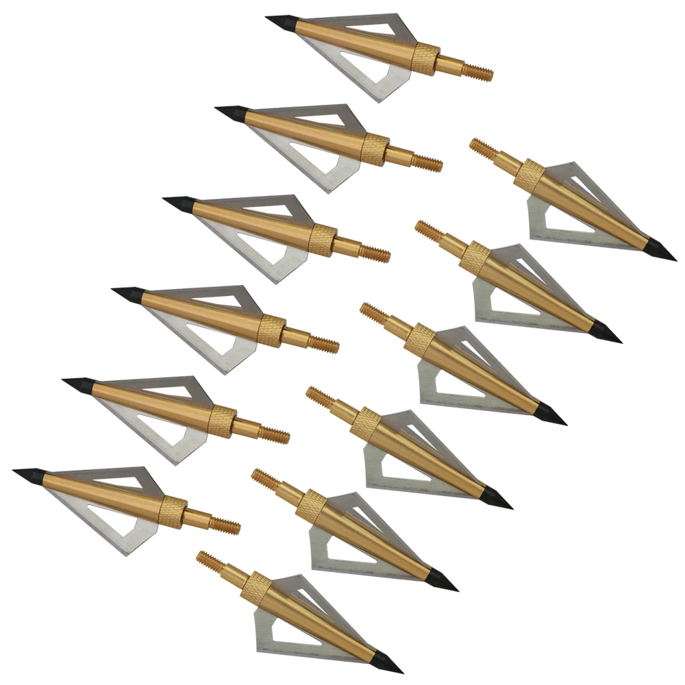 

12Pcs 125 Grain 3 Fixed Blade Archery Broadheads Arrow Head Hunting Arrow Tips Golden for Compound Bow and Crossbow