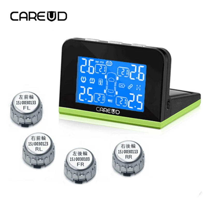 CAREUD TPMS Солнечный универсальный индикатор давления в шинах 4 внешних датчика