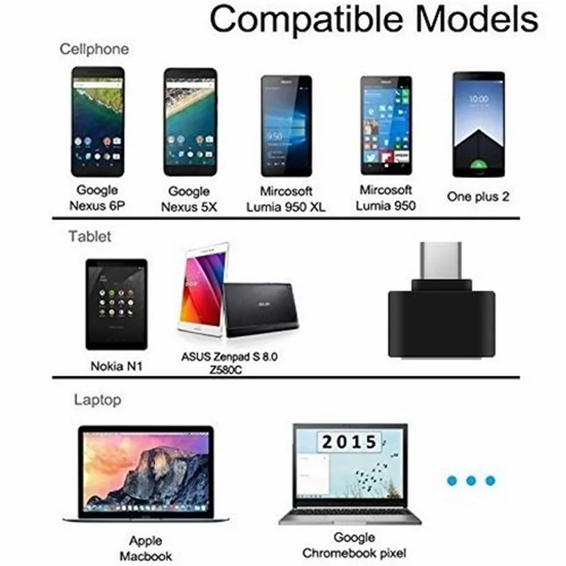Portefeuille 3PCS USB 3.1 Type C OTG Adapter for Xiaomi mi6 Samsung Galaxy S8 Plus LG G6 G5 Nexus 5X 6P Type-C USBC Mobile Phone (2)