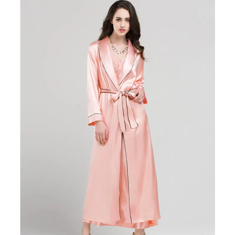 Атласный Шелковый спальный халат, женский летний сексуальный халат для невесты, модный простой искусственный шелк, женская пижама, длинный халат 0801 - Цвет: sun set pink robe