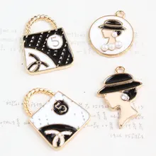 Lo nuevo 20 UNIDS Mini Orden Mujeres Bolsos Belleza Cabeza Forma Encantos del Colgante de Joyería de La Gota de Aceite Dorado Esmalte Del Metal de Moda encantos