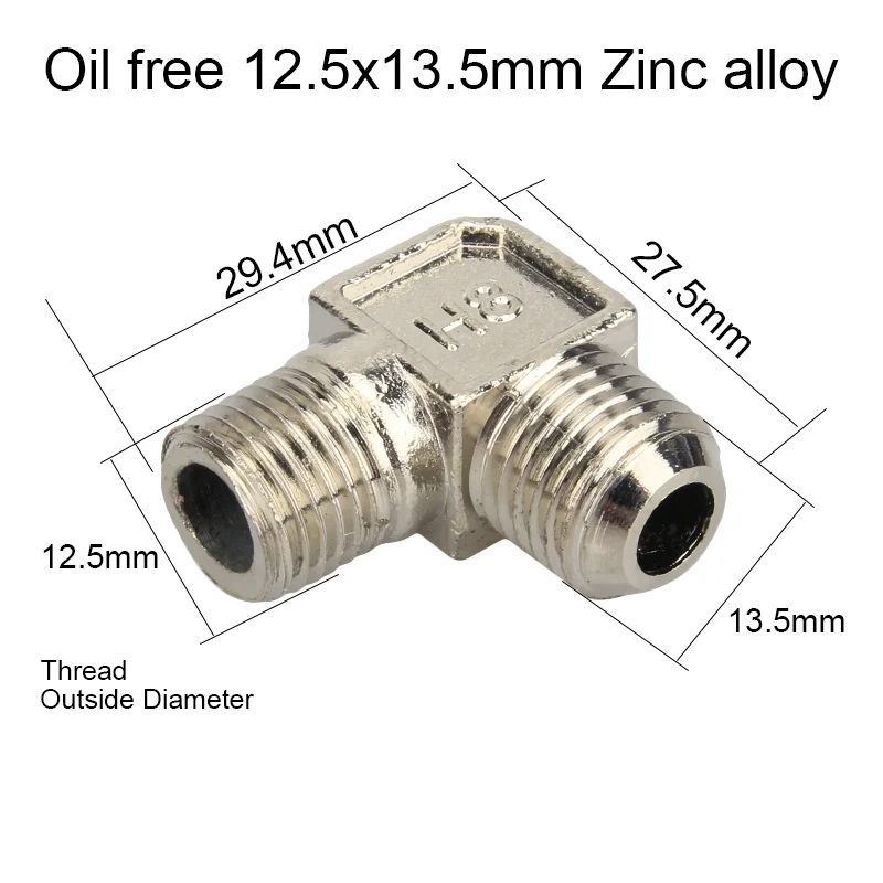 2 шт. сплав/Чистая медь Резьбовая труба под прямым углом фитинги однонаправленного клапана для безмасляного воздушного компрессора воздуха головки цилиндра - Цвет: 12.5x13.5mmZincalloy