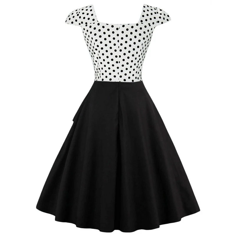 Goedkoop OTEN Zomer jurk 2019 schattige pin up vintage retro 50s 60s Elegante Vrouwen Polka dot Gedrukte korte mouwen party gown skater jurken