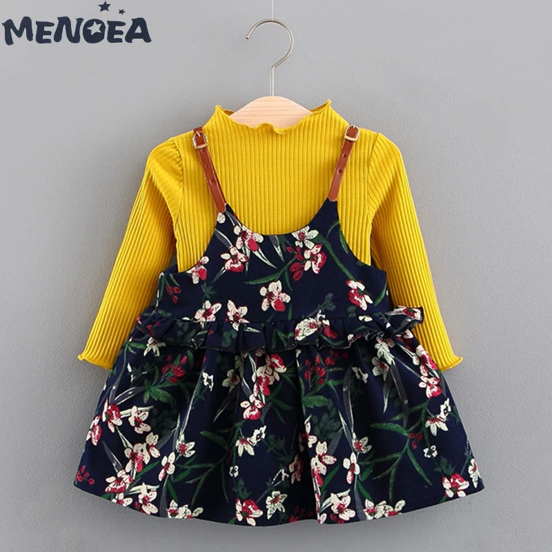Menoea Baby Dresses 2020 Spring Autumn Princess Girls Clothes T-shirt+Floral Printing 2Pcs Newborn Kids | Детская одежда и обувь