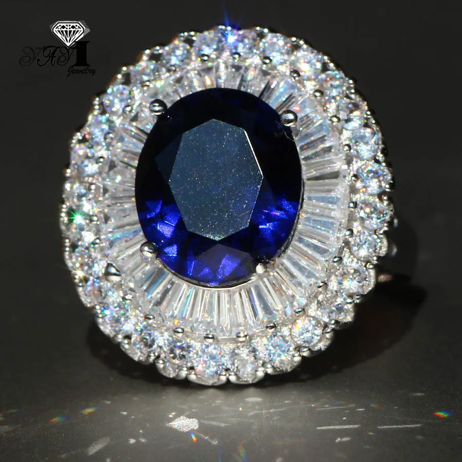 Fashion Princess Cut 5.5CT Blue Sapphire Natural Zircon Silver Color Engagement wedding Party Rings-silver rings silver ring wedding rings