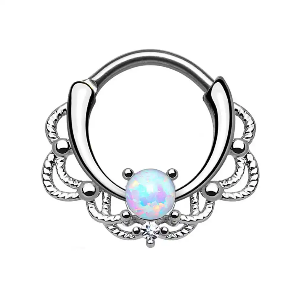 Titanium Steel Opal Stone Septum Nose Ring Opal Ball Closure Nipple Lip Tragus Eyebrow Piercing Earring Rings Body Jewelry