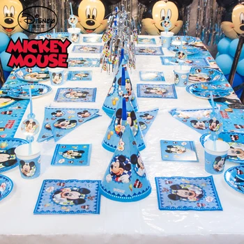 

129pcs/lot Disney Mickey Mouse Theme Boys Favor Birthday Party Cartoon Cup Plate Cap Gift Bag Family Party Disposable Tablecloth