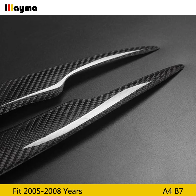  Carbon Fiber Car Headlight Eyebrow Cover Trim Sticker Head Lamp Eyelid for Audi A4 B7 2005 2006 200