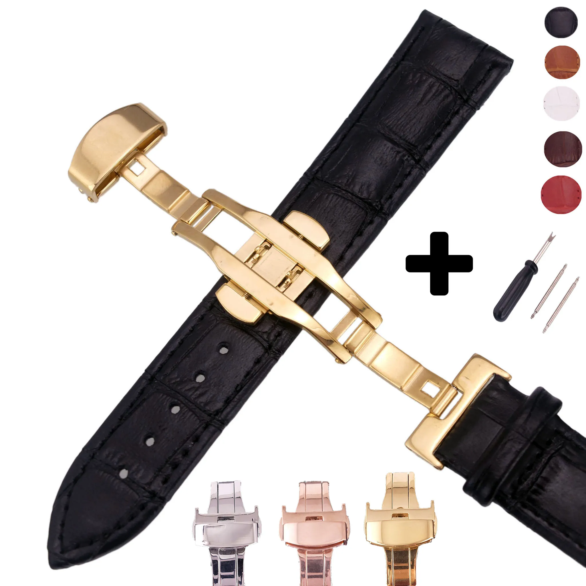 2018 Men Women Watchbands Alligator Grain Genuine Leather Strap Watch Band 12 14 16 18 20 22 24mm push Clasp Watch Accessories