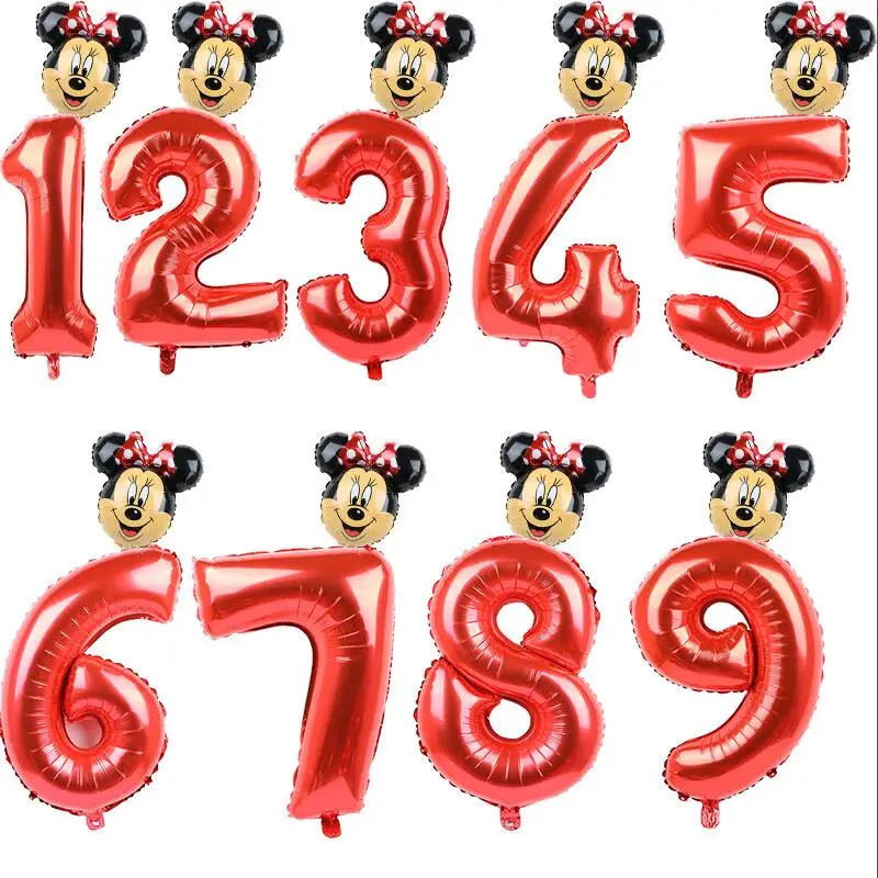 32 дюйма розовые, золотые, серебряные фольгированные шары с цифрами Корона Микки воздушный шар "Минни" фигурка От 1 до 5 лет для мальчиков и девочек на день рождения - Цвет: As Picture