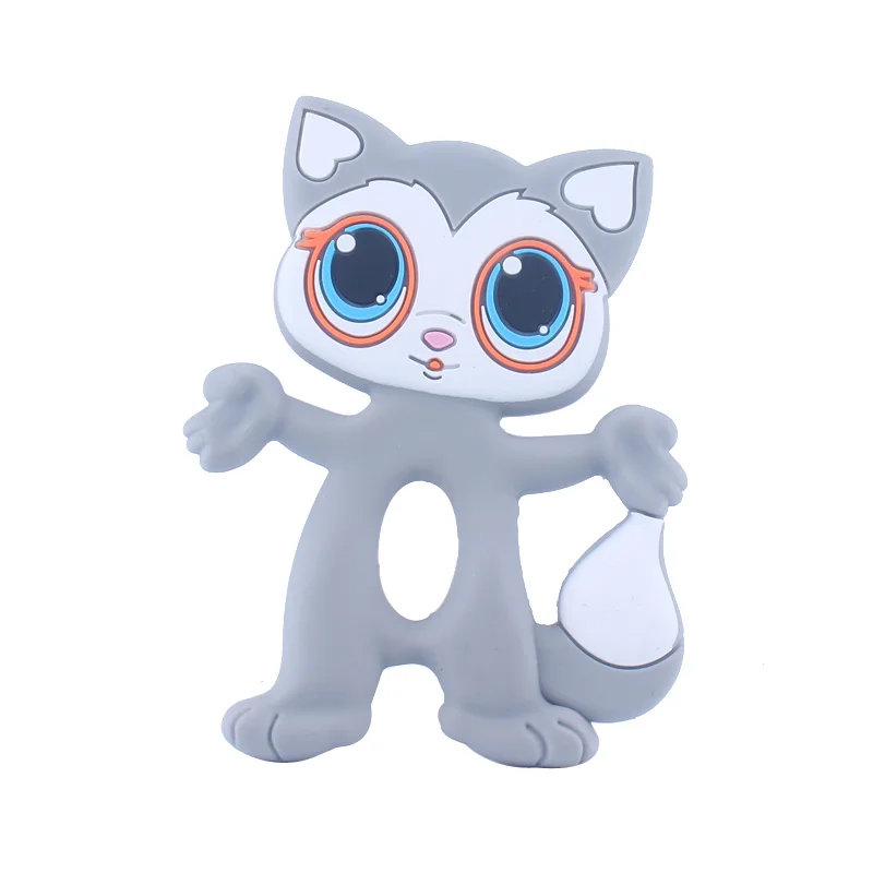 XCQGH 1 шт. силиконовые Подвески Прорезыватели для малышей милый кот детские игрушки для прорезывания зубов 5 цветов для ребенка жевания - Цвет: Серый