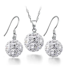 925 Sterling Silver with Platinum Plated Zircon Ball Pendant Necklace + Drop Earrings Jewelry Sets Free Shipping (SS001)