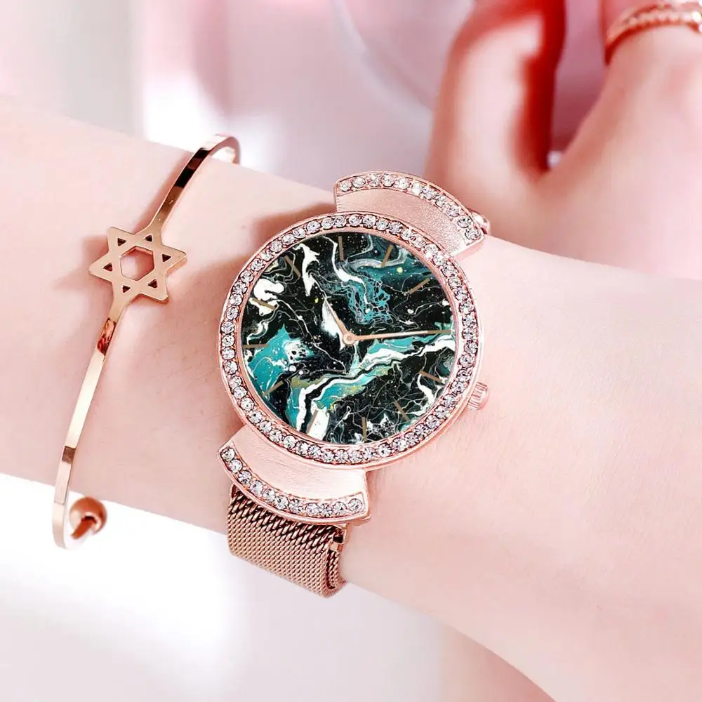 

REOULIONS new coral shell fashion retro watch stainless steel mesh belt ROSEGOLD quartz relogio feminino Watches for women 01
