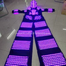 2 Pcs Multicolor LED Luminous Stilt Robot Costume With LED Helmet And Stilts Growing Light Kryoman Robot Suit Clothes