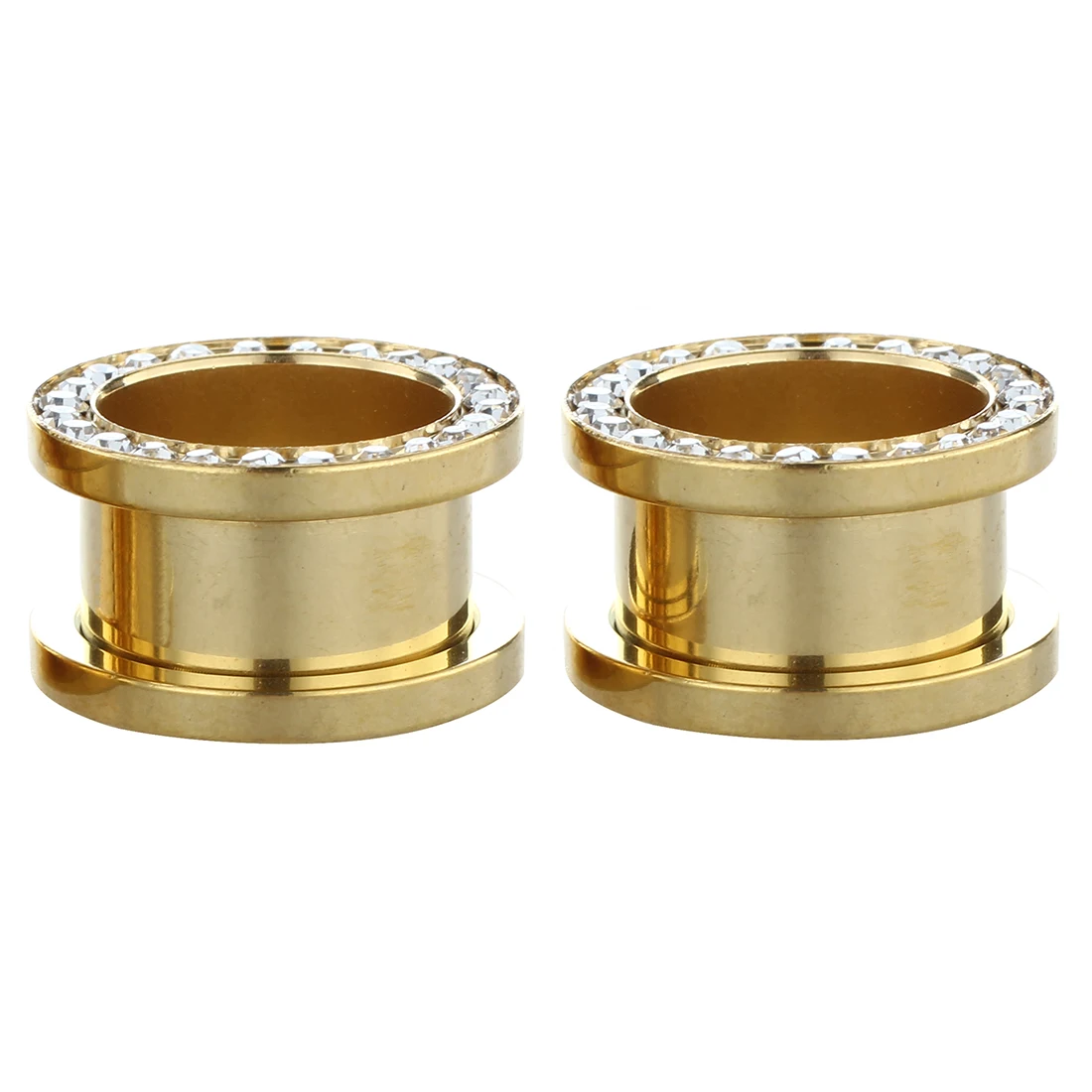 1 pair of gold Plated Clear Rim ear Gauges Plugs Flesh Tunnels Piercing