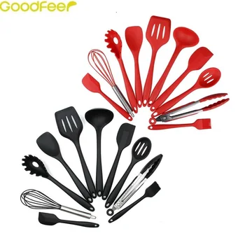 

Goodfeer Stainless Steel 10 PCS Cooking Utensils Set Small Spatula Whisk Spaghetti Server Spoon Spatula Brush Tongs Accessorie