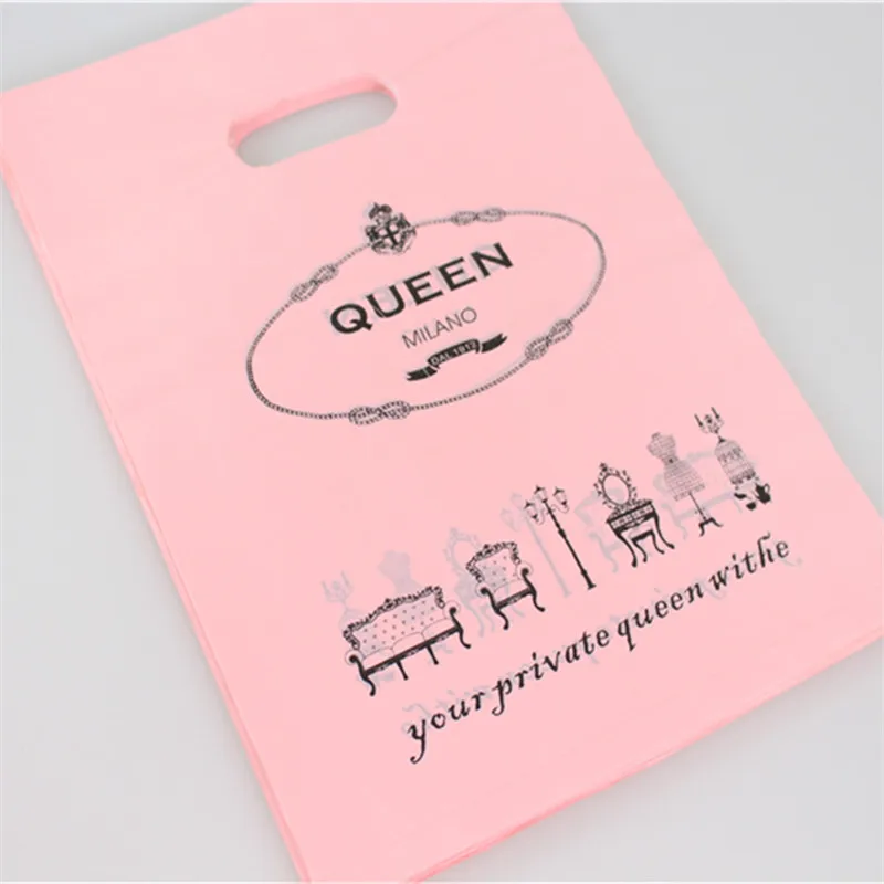 

2015 New Design Wholesale 100pcs/lot 25*35cm Pink Large Plastic Luxury Queen Jewelry Packaging Gift Bags