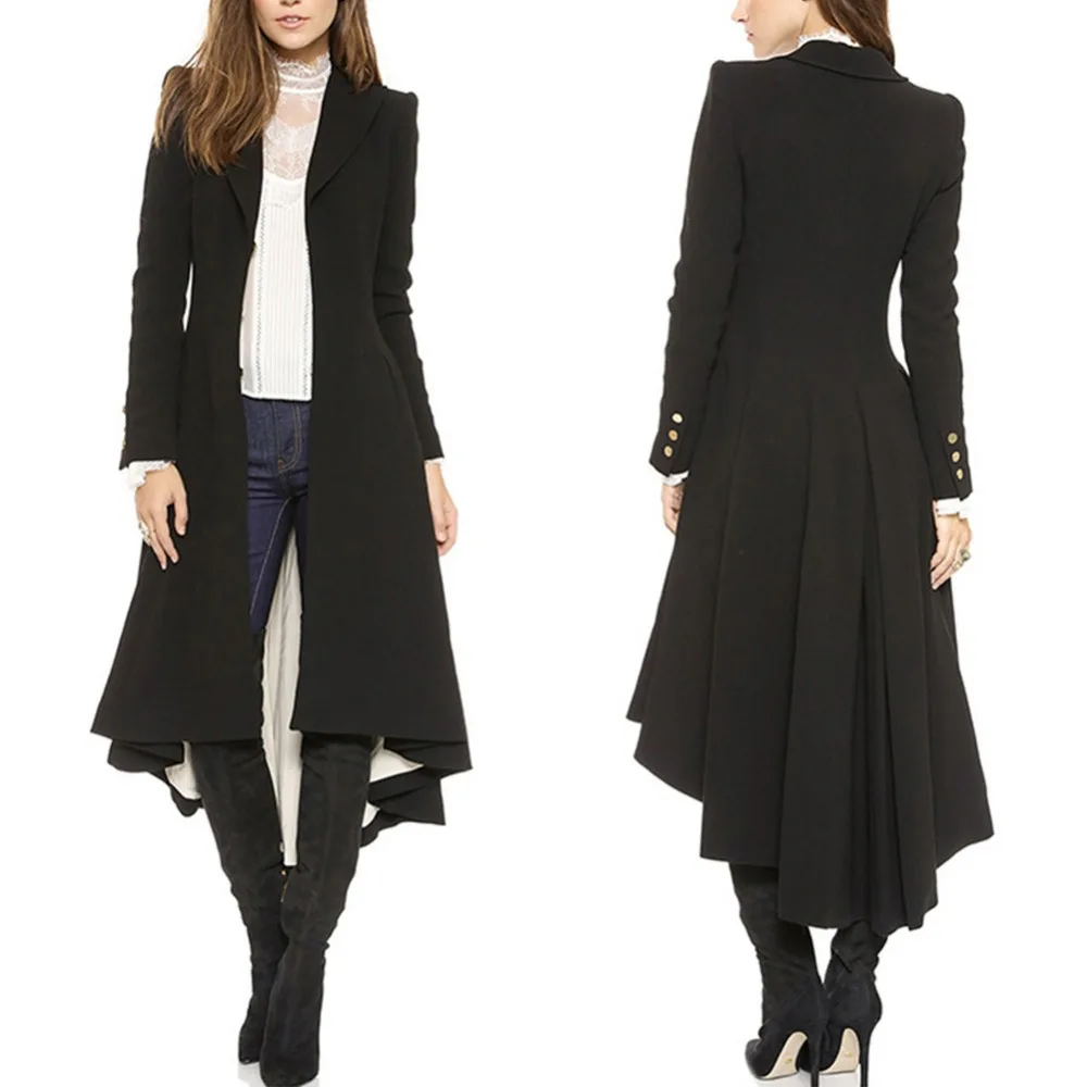 2017 fashion women long Dovetail black trench elegant slim plus size