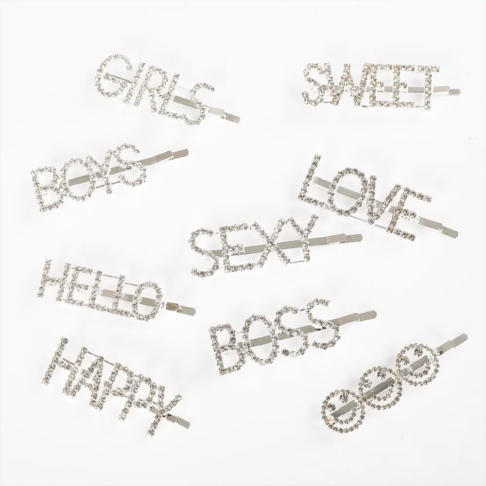 1PC Shining SWEET LOVE SEXY Letter Hairpins Hair Clips for Girls Styling Tool Hairgrip Diamond Barrette Women Hair Accessories