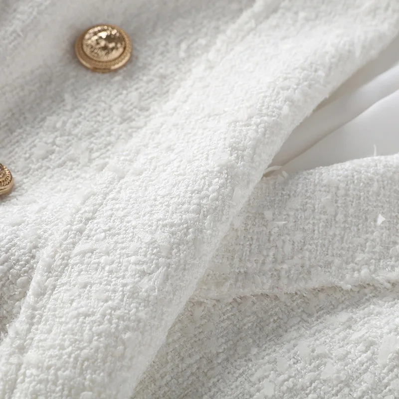 Long blazer woman spring autumn 2019 New office white Blazer Women's Double Breasted Lion Buttons Tweed jacket ladies blazer