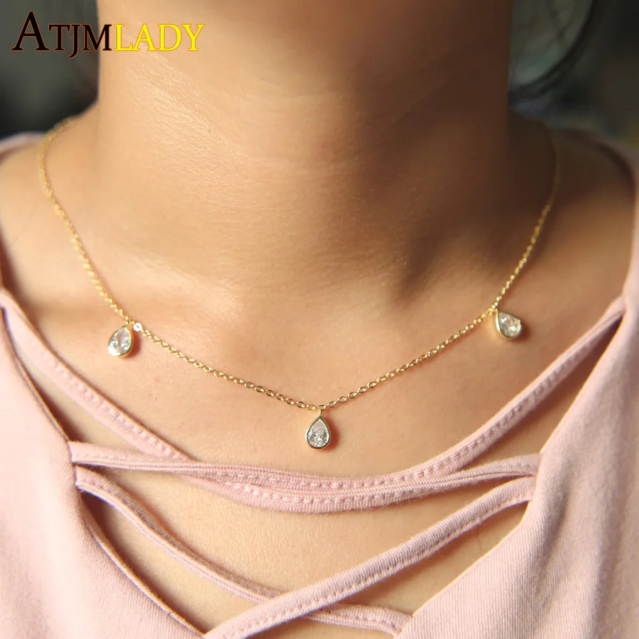 

2018 New cz charm Necklace jewelry design chain Tear Drop Design Pear cut Top Quality AAA+ Cubic Zircon Pendant Necklace