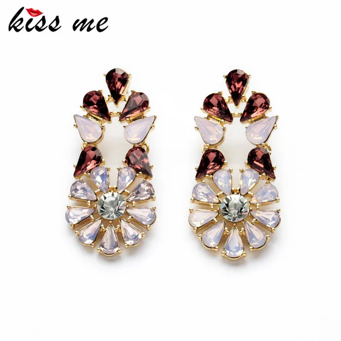 

KISS ME 2017 Statement Fashion Women Jewelry Elegant Pink Flowers Stud Earrings For Girls