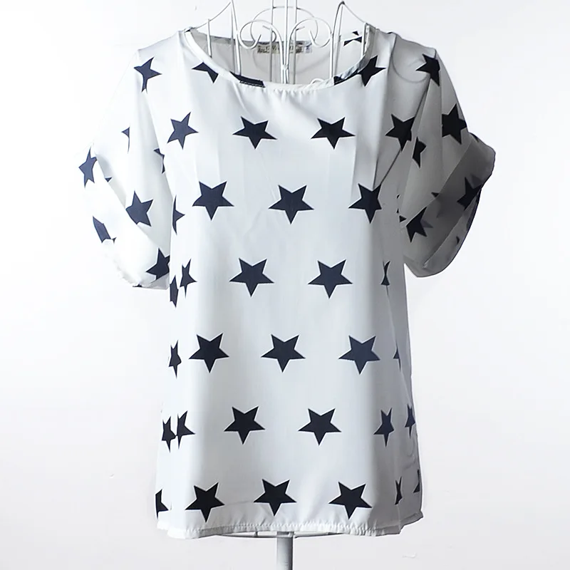 

Summer Women Shirts Chiffon Printed Blouse Short Sleeve Tee Lady Girl Loose Casual Tops GDD99