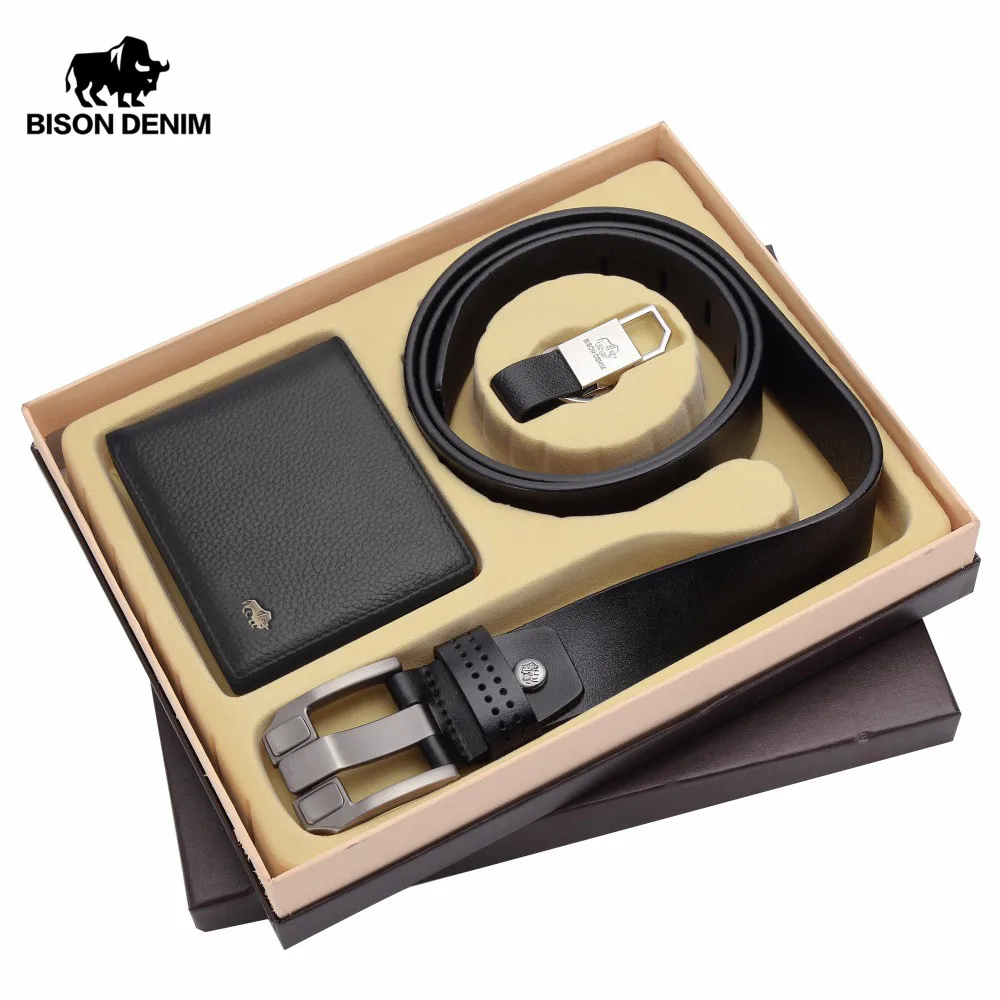 

BISON DENIM Genuine Leather Men's Casual Wallet And Cowhide Belt Enclosed in a Gift Box Wallet & Belt Set Slim Male Wallet N4470